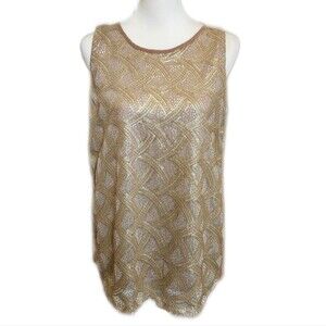 C. Luce taupe sleeveless top sequin pattern front - fully lined - tie neck -M